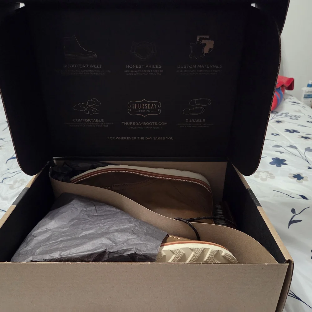Thursday Boot Company Brown and Black Shoe Box